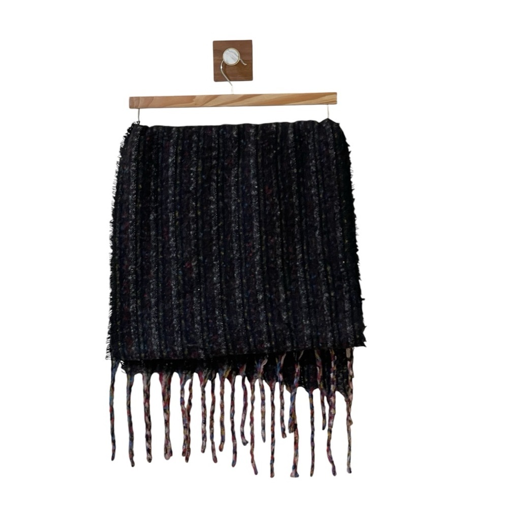 Boho Soft & Cozy Midnight Rainbow‎ Fringe Trim Scarf